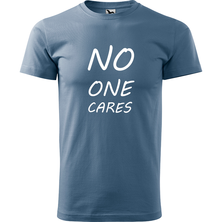 Ručně malované pánské bavlněné tričko - No One Cares Barva trička: DENIM, Velikost trička: XS, Barva motivu: BÍLÁ
