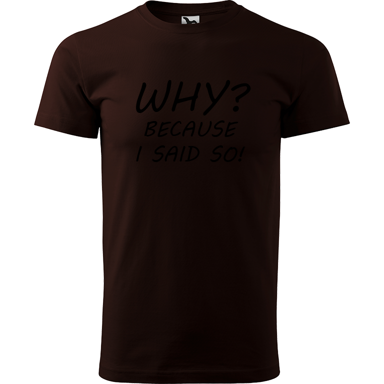 Ručně malované pánské bavlněné tričko - Why? Because I Said So! Barva trička: KÁVOVÁ, Velikost trička: XL, Barva motivu: ČERNÁ