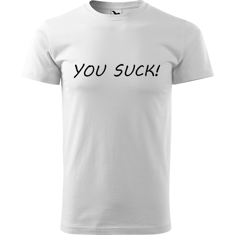 Ručně malované pánské bavlněné tričko - You Suck! Barva trička: BÍLÁ, Velikost trička: XXL, Barva motivu: ČERNÁ