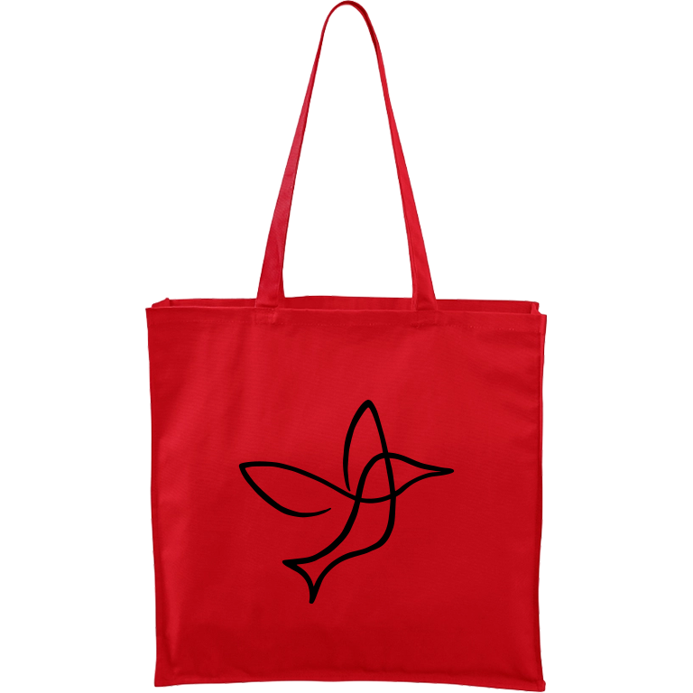 Ručně malovaná větší plátěná taška - Jednotahové - Kolibřík Barva tašky: ČERVENÁ, Barva motivu: ČERNÁ