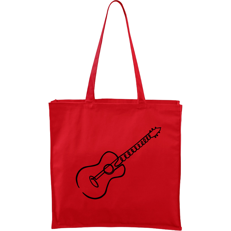 Ručně malovaná větší plátěná taška - Jednotahové - Kytara akustická Barva tašky: ČERVENÁ, Barva motivu: ČERNÁ