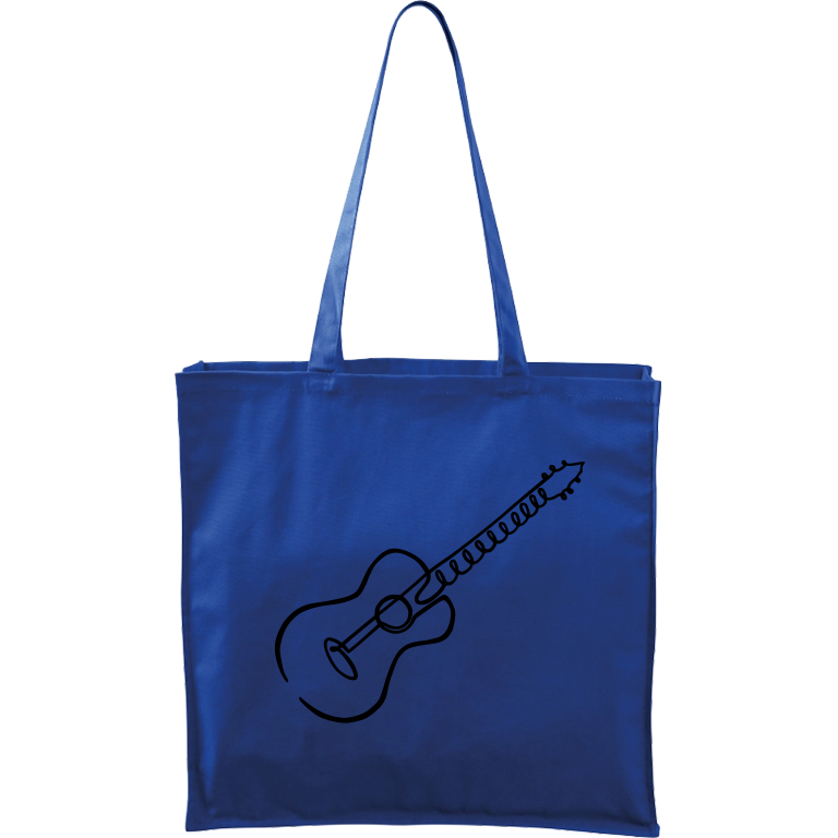 Ručně malovaná větší plátěná taška - Jednotahové - Kytara akustická Barva tašky: MODRÁ, Barva motivu: BÍLÁ