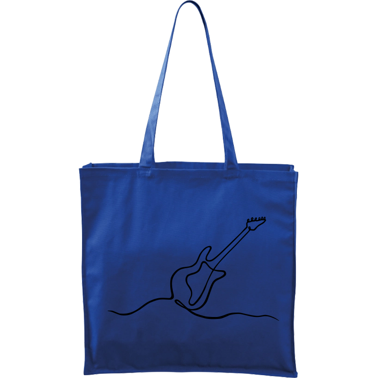 Ručně malovaná větší plátěná taška - Jednotahové - Kytara elektrická Barva tašky: MODRÁ, Barva motivu: ČERNÁ