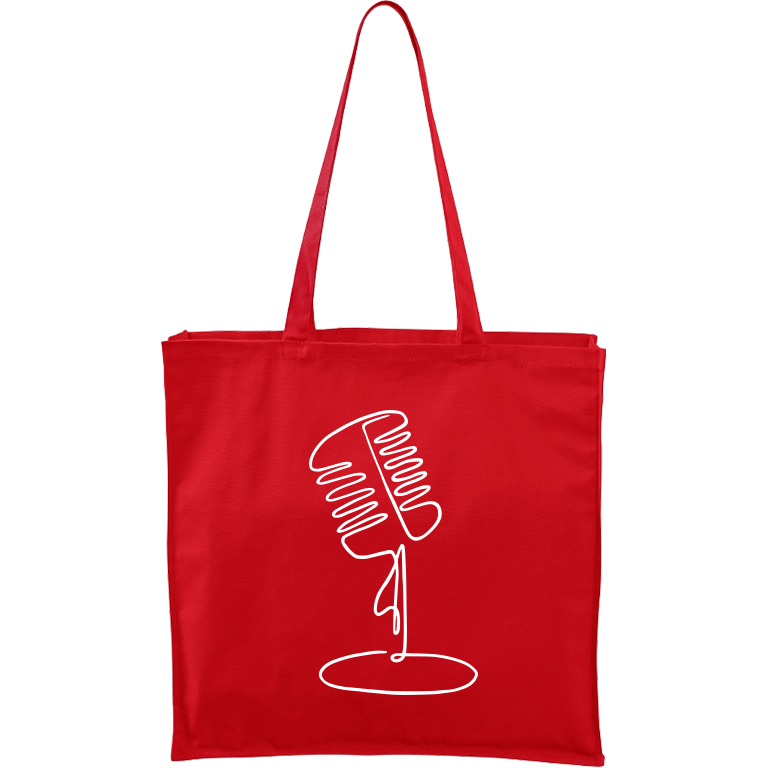 Ručně malovaná větší plátěná taška - Jednotahové - Mikrofon retro Barva tašky: ČERVENÁ, Barva motivu: BÍLÁ