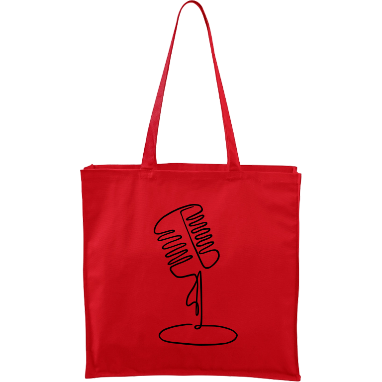 Ručně malovaná větší plátěná taška - Jednotahové - Mikrofon retro Barva tašky: ČERVENÁ, Barva motivu: ČERNÁ
