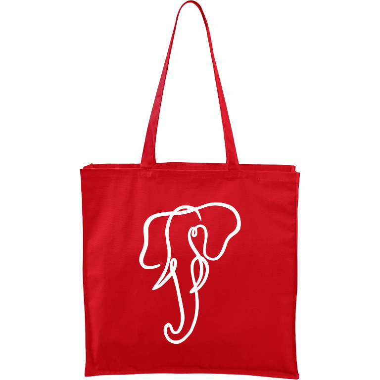 Ručně malovaná větší plátěná taška - Jednotahové - Slon Barva tašky: ČERVENÁ, Barva motivu: BÍLÁ