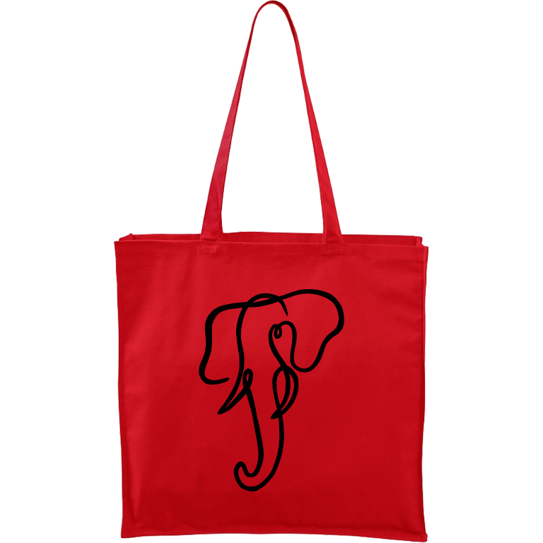 Ručně malovaná větší plátěná taška - Jednotahové - Slon Barva tašky: ČERVENÁ, Barva motivu: ČERNÁ