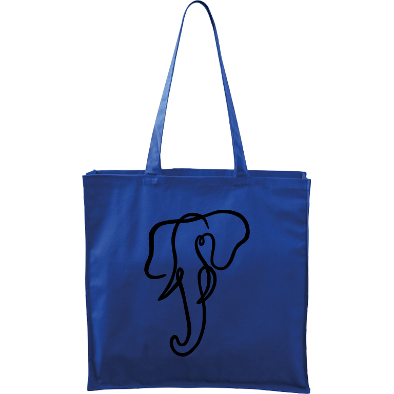 Ručně malovaná větší plátěná taška - Jednotahové - Slon Barva tašky: MODRÁ, Barva motivu: ČERNÁ