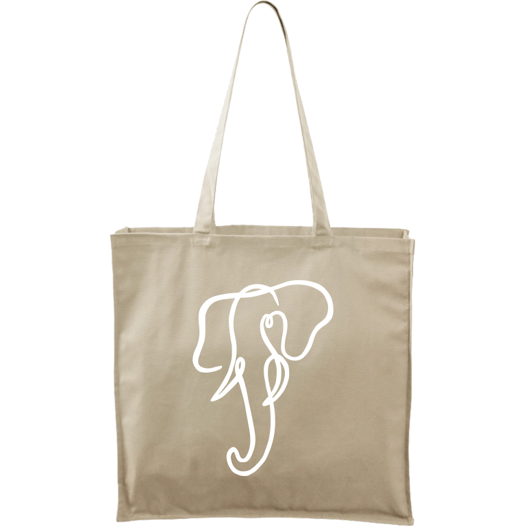 Ručně malovaná větší plátěná taška - Jednotahové - Slon Barva tašky: PŘÍRODNÍ, Barva motivu: BÍLÁ