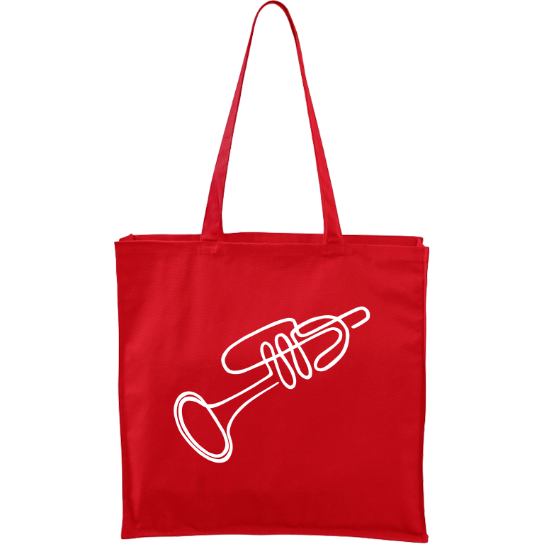 Ručně malovaná větší plátěná taška - Jednotahové - Trumpeta - 2 Barva tašky: ČERVENÁ, Barva motivu: BÍLÁ