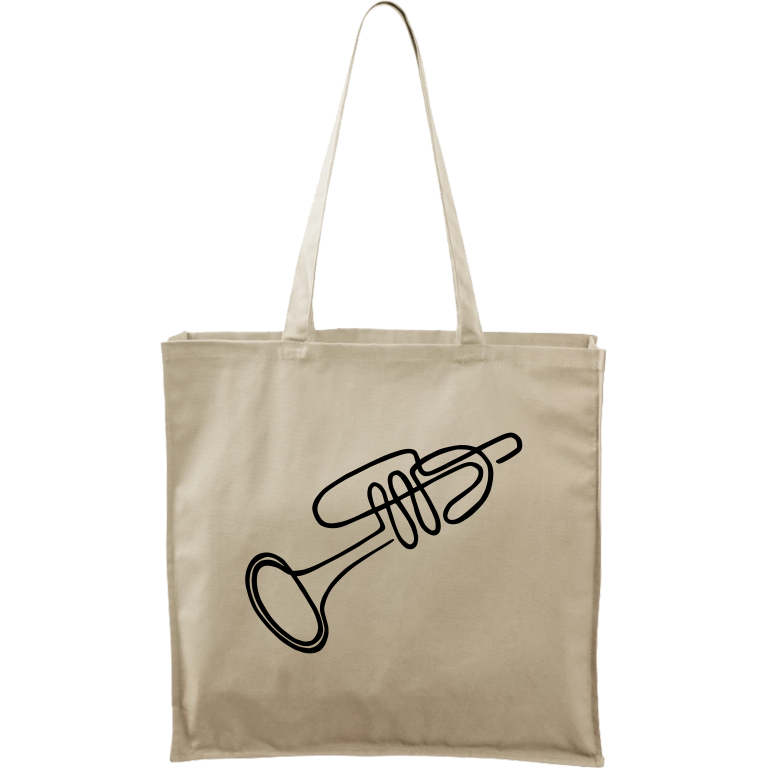 Ručně malovaná větší plátěná taška - Jednotahové - Trumpeta - 2 Barva tašky: PŘÍRODNÍ, Barva motivu: ČERNÁ