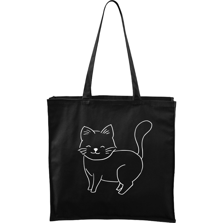 Ručně malovaná větší plátěná taška - Kočka Barva tašky: ČERNÁ, Barva motivu: BÍLÁ