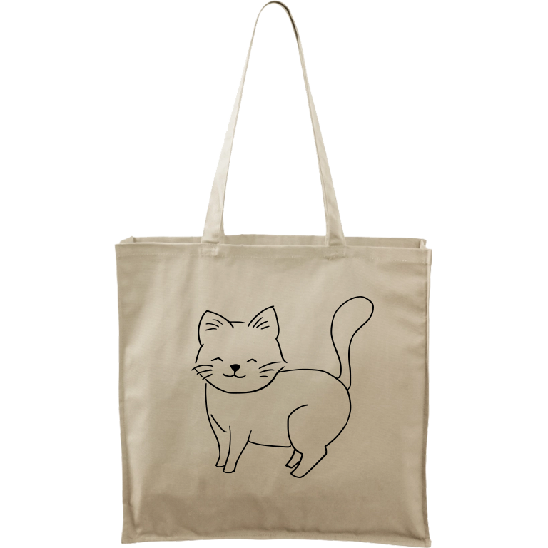 Ručně malovaná větší plátěná taška - Kočka Barva tašky: PŘÍRODNÍ, Barva motivu: ČERNÁ