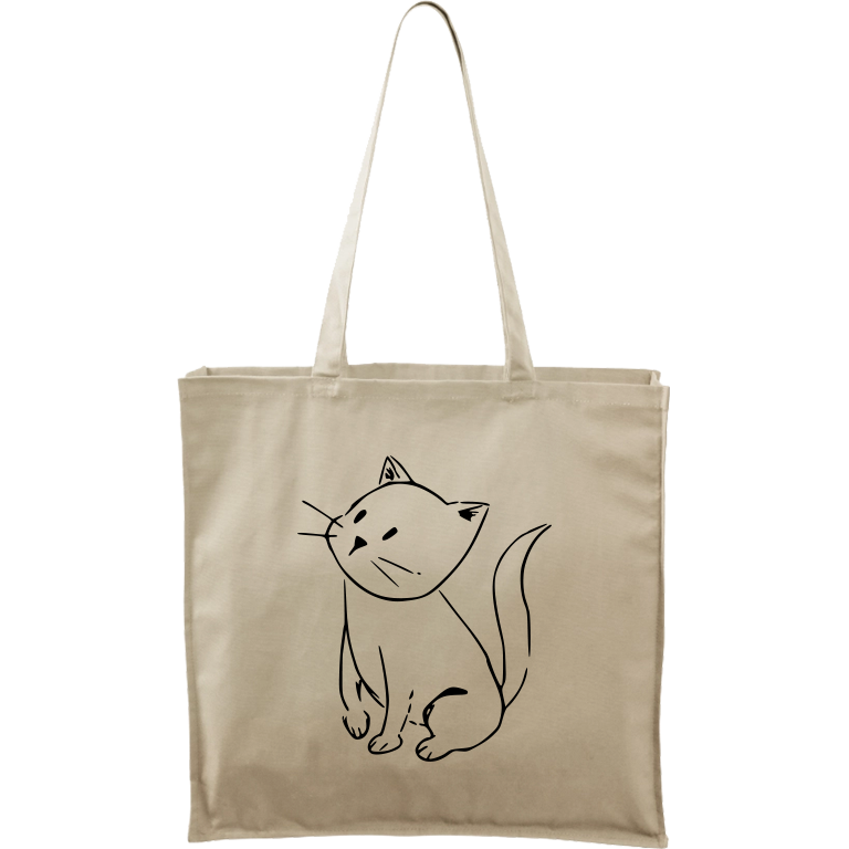Ručně malovaná větší plátěná taška - Kotě Barva tašky: PŘÍRODNÍ, Barva motivu: ČERNÁ