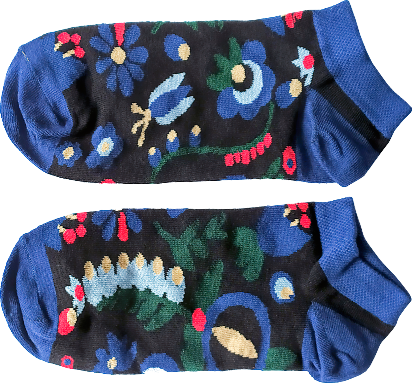 Kotníkové ponožky - vzor Modré květy