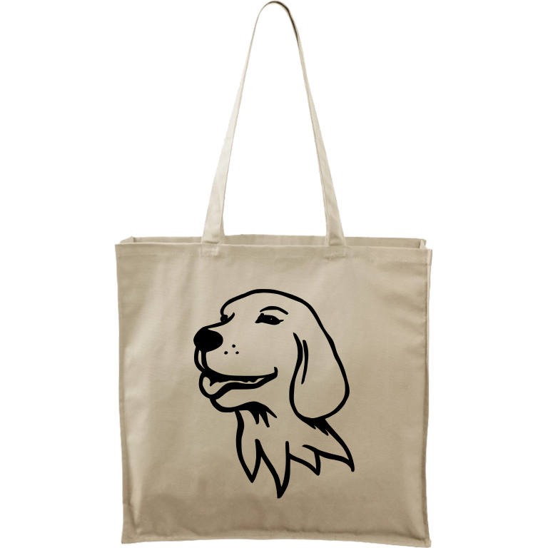 Ručně malovaná větší plátěná taška - Pes - Retrívr Barva tašky: PŘÍRODNÍ, Barva motivu: ČERNÁ