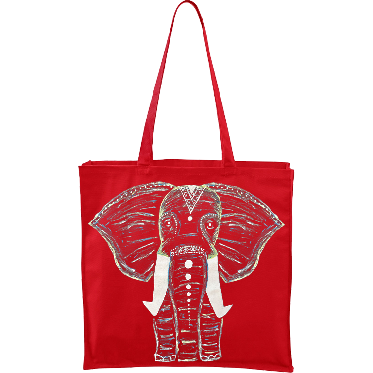 Ručně malovaná větší plátěná taška - Slon - Uprostřed Barva tašky: ČERVENÁ