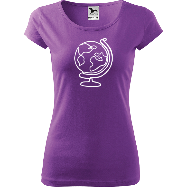 Ručně malované dámské bavlněné tričko - Globus Barva trička: FIALOVÁ, Velikost trička: XS, Barva motivu: BÍLÁ