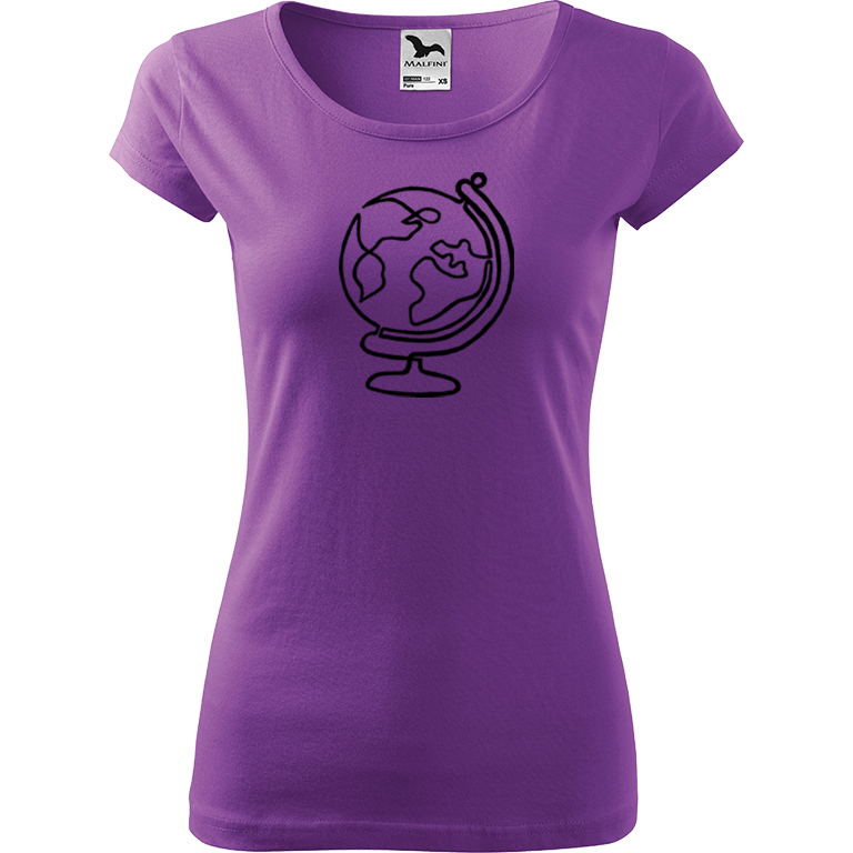 Ručně malované dámské bavlněné tričko - Globus Barva trička: FIALOVÁ, Velikost trička: M, Barva motivu: ČERNÁ