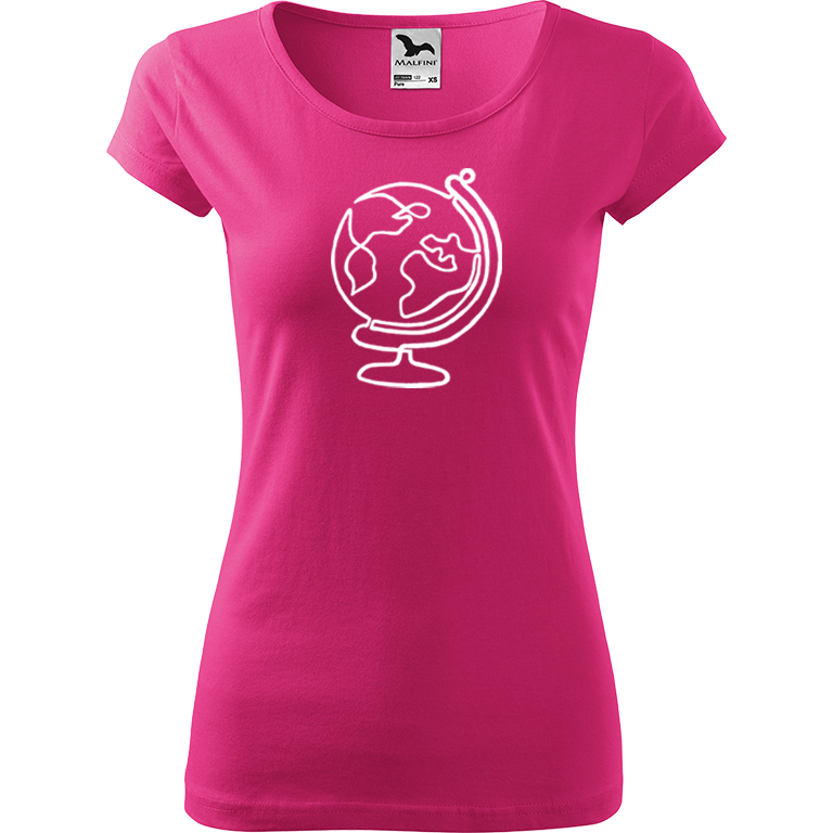 Ručně malované dámské bavlněné tričko - Globus Barva trička: RŮŽOVÁ, Velikost trička: XS, Barva motivu: BÍLÁ