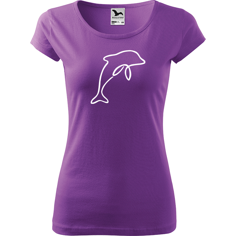 Ručně malované dámské bavlněné tričko - Jednotahový delfín Barva trička: FIALOVÁ, Velikost trička: L, Barva motivu: BÍLÁ