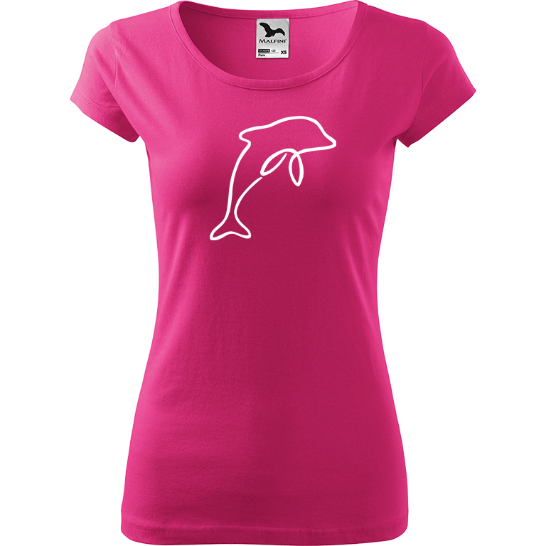 Ručně malované dámské bavlněné tričko - Jednotahový delfín Barva trička: RŮŽOVÁ, Velikost trička: S, Barva motivu: BÍLÁ