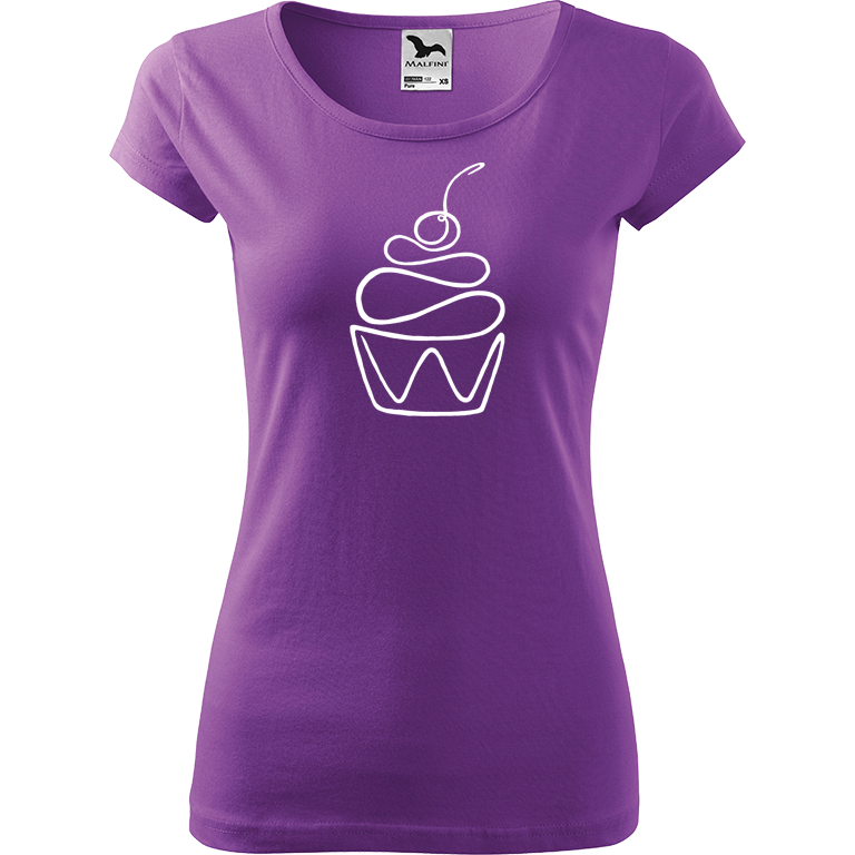 Ručně malované dámské bavlněné tričko - Jednotahový dortík Barva trička: FIALOVÁ, Velikost trička: XL, Barva motivu: BÍLÁ