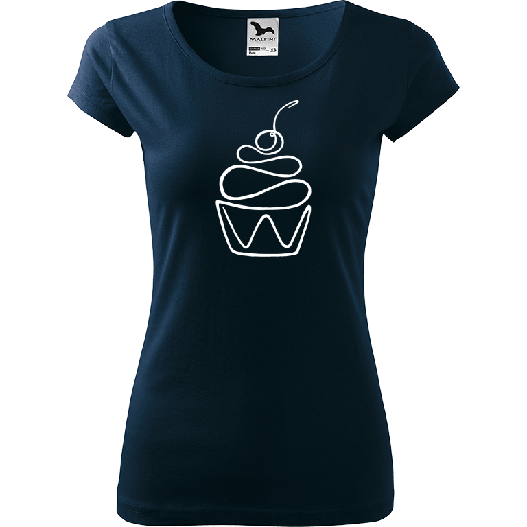Ručně malované dámské bavlněné tričko - Jednotahový dortík Barva trička: NÁMOŘNICKÁ MODRÁ, Velikost trička: XS, Barva motivu: BÍLÁ