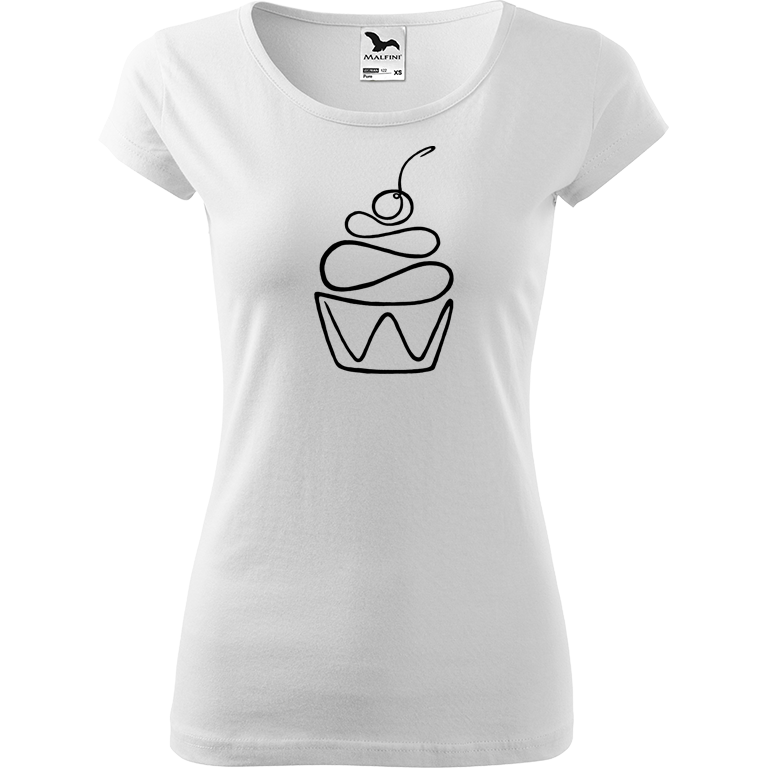 Ručně malované dámské bavlněné tričko - Jednotahový dortík Barva trička: BÍLÁ, Velikost trička: XS, Barva motivu: ČERNÁ