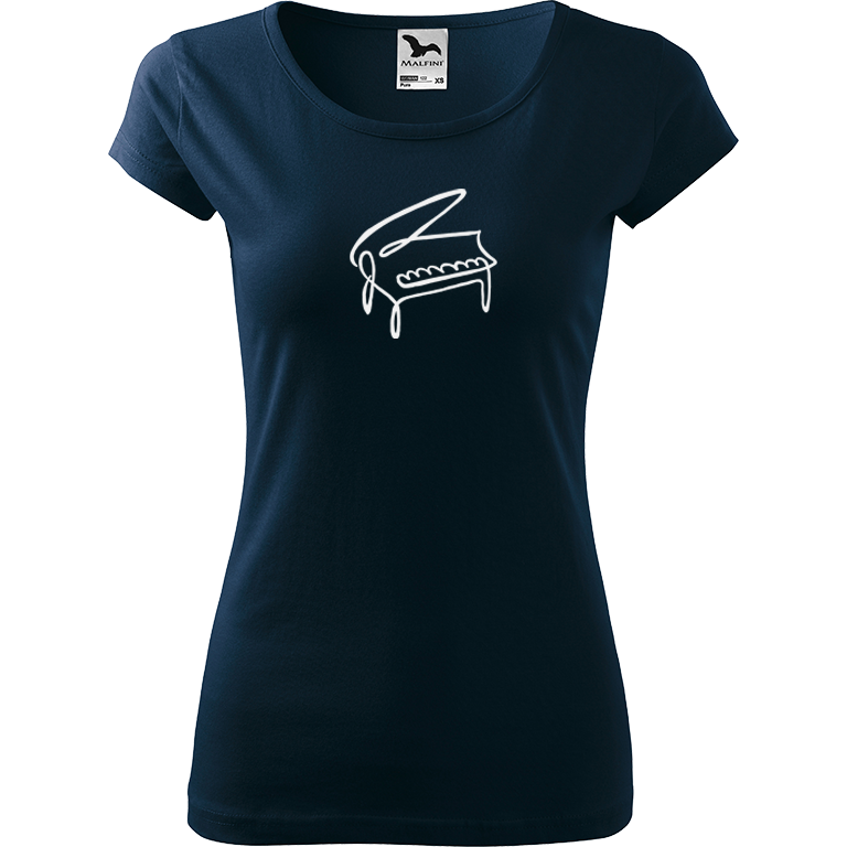 Ručně malované dámské bavlněné tričko - Jednotahové piano Barva trička: NÁMOŘNICKÁ MODRÁ, Velikost trička: M, Barva motivu: BÍLÁ