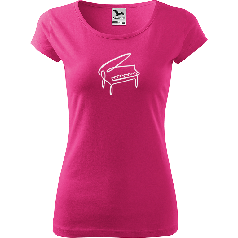 Ručně malované dámské bavlněné tričko - Jednotahové piano Barva trička: RŮŽOVÁ, Velikost trička: M, Barva motivu: BÍLÁ