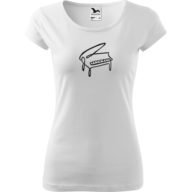Ručně malované dámské bavlněné tričko - Jednotahové piano Barva trička: BÍLÁ, Velikost trička: S, Barva motivu: ČERNÁ