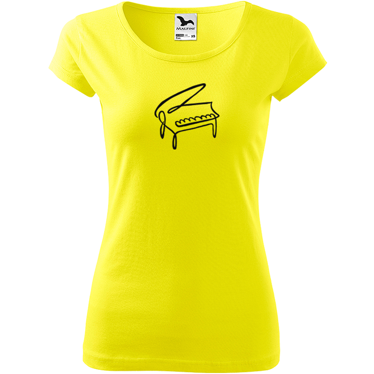 Ručně malované dámské bavlněné tričko - Jednotahové piano Barva trička: CITRONOVÁ, Velikost trička: S, Barva motivu: ČERNÁ