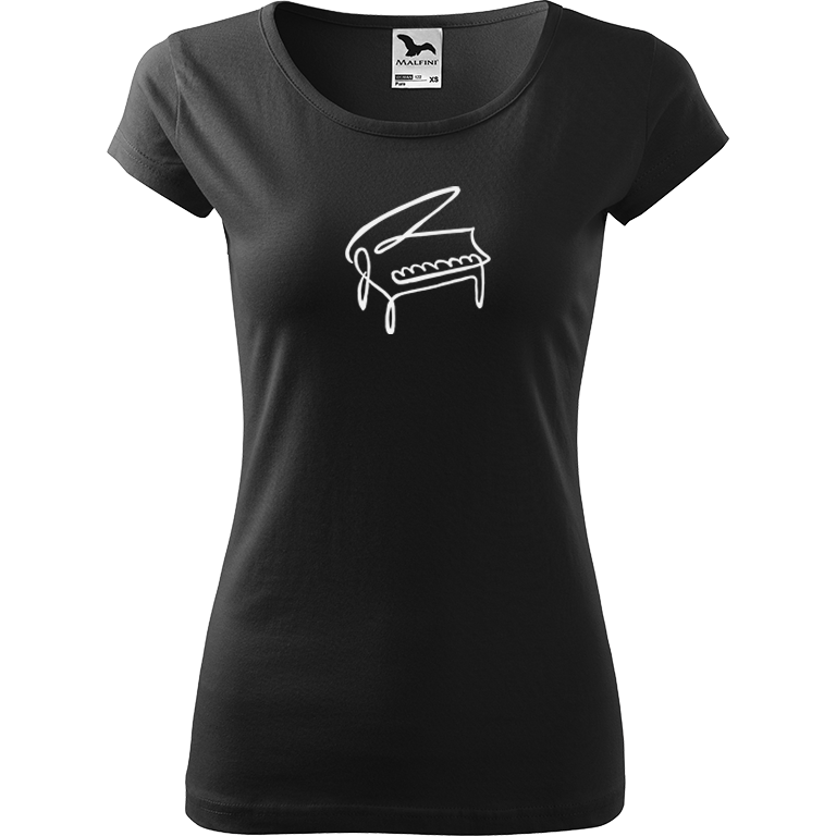 Ručně malované dámské bavlněné tričko - Jednotahové piano Barva trička: ČERNÁ, Velikost trička: XL, Barva motivu: BÍLÁ