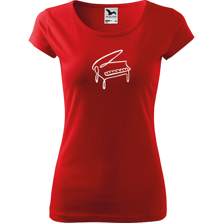 Ručně malované dámské bavlněné tričko - Jednotahové piano Barva trička: ČERVENÁ, Velikost trička: S, Barva motivu: BÍLÁ