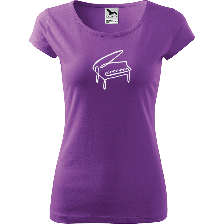 Ručně malované dámské bavlněné tričko - Jednotahové piano Barva trička: FIALOVÁ, Velikost trička: XL, Barva motivu: BÍLÁ