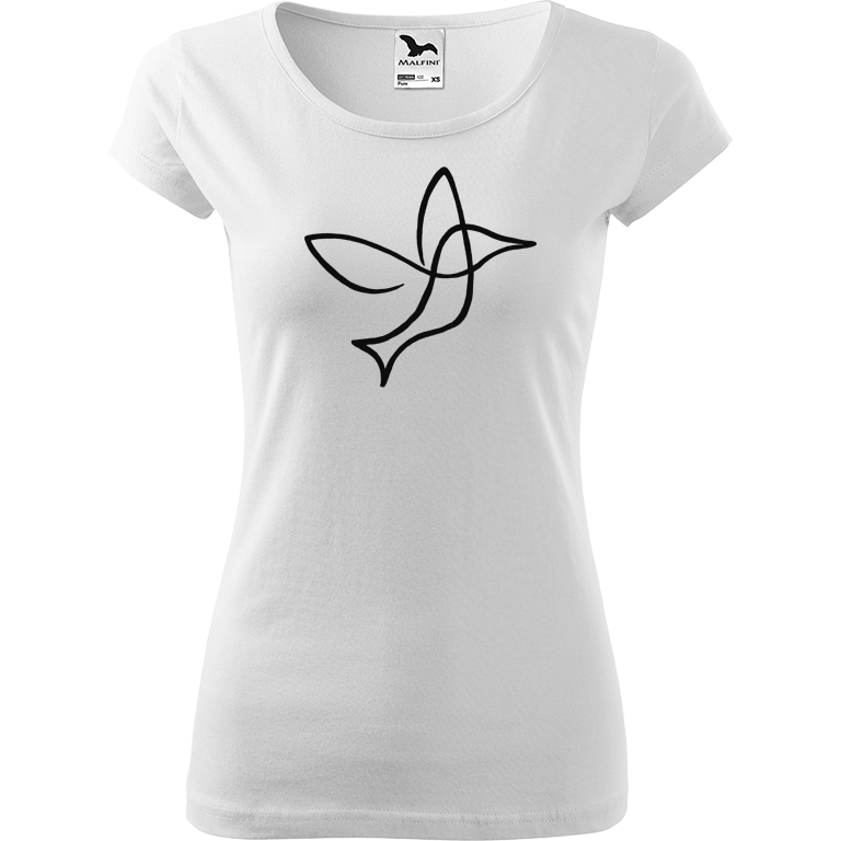 Ručně malované dámské bavlněné tričko - Jednotahový kolibřík Barva trička: BÍLÁ, Velikost trička: M, Barva motivu: ČERNÁ