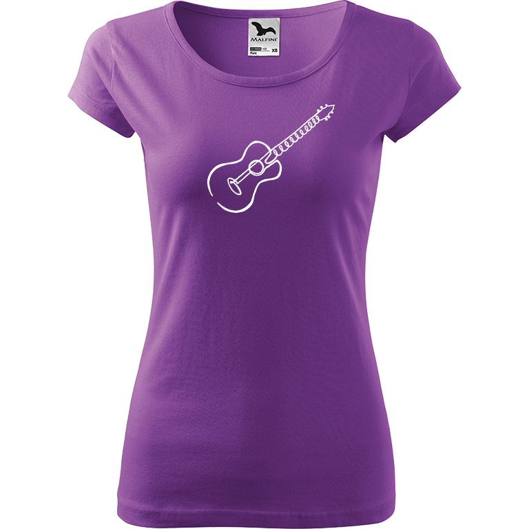 Ručně malované dámské bavlněné tričko - Jednotahová kytara akustická Barva trička: FIALOVÁ, Velikost trička: XL, Barva motivu: BÍLÁ