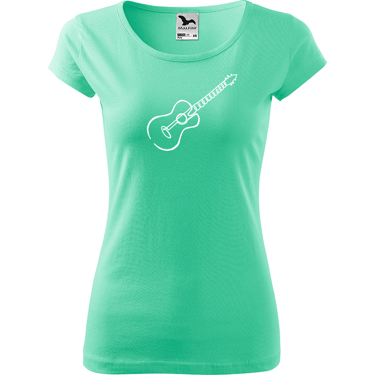 Ručně malované dámské bavlněné tričko - Jednotahová kytara akustická Barva trička: MÁTOVÁ, Velikost trička: XS, Barva motivu: BÍLÁ