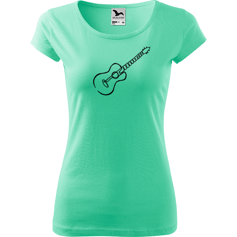 Ručně malované dámské bavlněné tričko - Jednotahová kytara akustická Barva trička: MÁTOVÁ, Velikost trička: S, Barva motivu: ČERNÁ