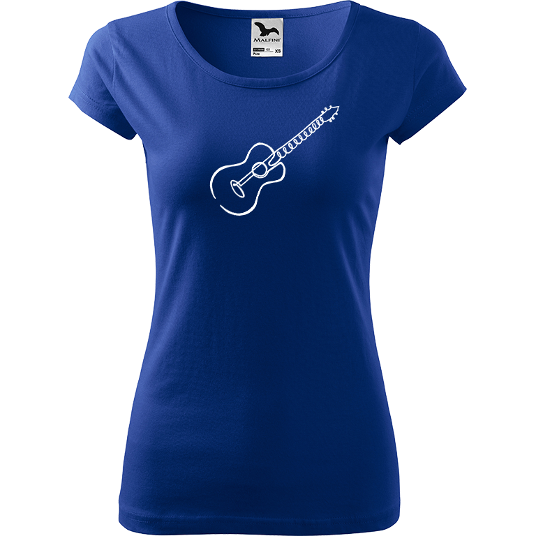 Ručně malované dámské bavlněné tričko - Jednotahová kytara akustická Barva trička: MODRÁ, Velikost trička: M, Barva motivu: BÍLÁ