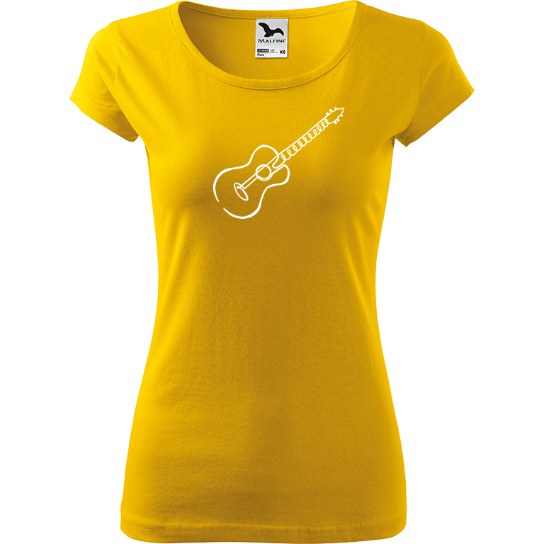 Ručně malované dámské bavlněné tričko - Jednotahová kytara akustická Barva trička: ŽLUTÁ, Velikost trička: M, Barva motivu: BÍLÁ