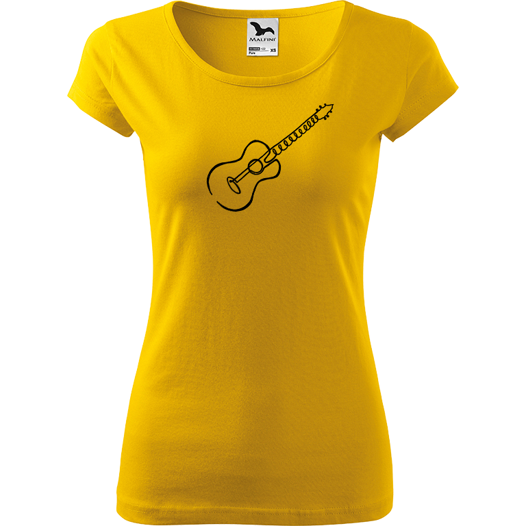 Ručně malované dámské bavlněné tričko - Jednotahová kytara akustická Barva trička: ŽLUTÁ, Velikost trička: S, Barva motivu: ČERNÁ