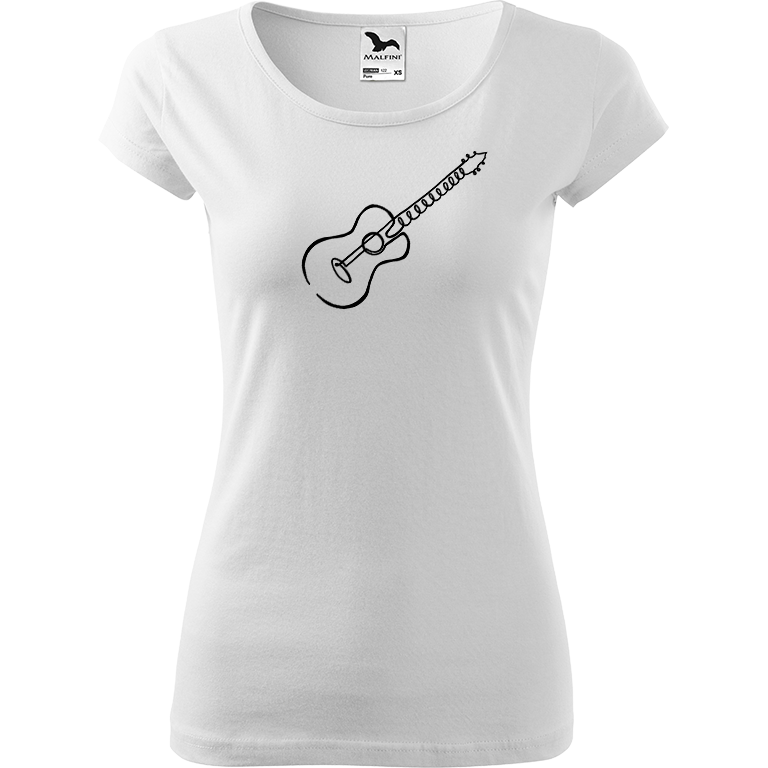 Ručně malované dámské bavlněné tričko - Jednotahová kytara akustická Barva trička: BÍLÁ, Velikost trička: XS, Barva motivu: ČERNÁ