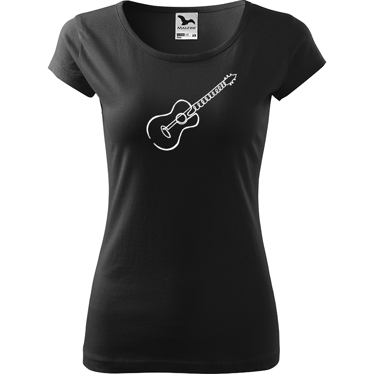 Ručně malované dámské bavlněné tričko - Jednotahová kytara akustická Barva trička: ČERNÁ, Velikost trička: XS, Barva motivu: BÍLÁ