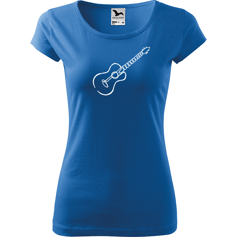 Ručně malované dámské bavlněné tričko - Jednotahová kytara akustická Barva trička: AZUROVÁ, Velikost trička: L, Barva motivu: BÍLÁ