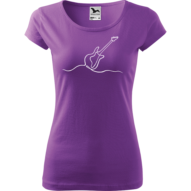 Ručně malované dámské bavlněné tričko - Jednotahová kytara elektrická Barva trička: FIALOVÁ, Velikost trička: S, Barva motivu: BÍLÁ