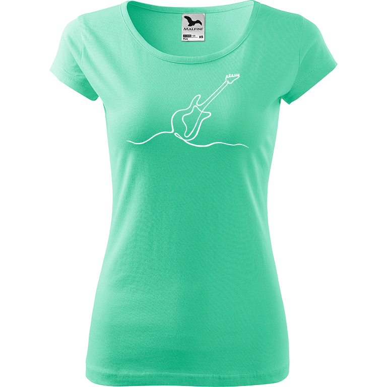 Ručně malované dámské bavlněné tričko - Jednotahová kytara elektrická Barva trička: MÁTOVÁ, Velikost trička: XXL, Barva motivu: BÍLÁ