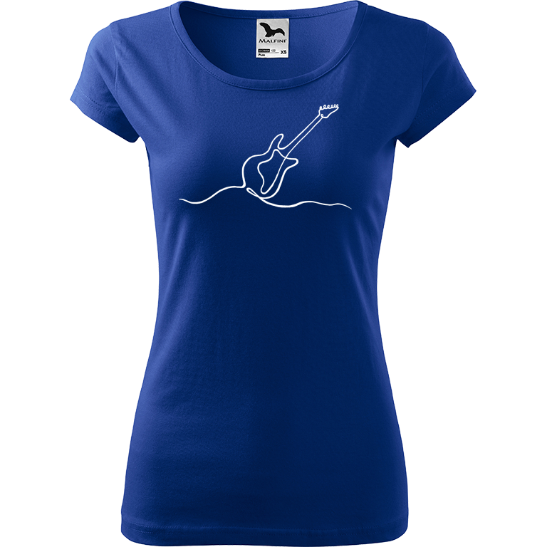 Ručně malované dámské bavlněné tričko - Jednotahová kytara elektrická Barva trička: MODRÁ, Velikost trička: S, Barva motivu: BÍLÁ