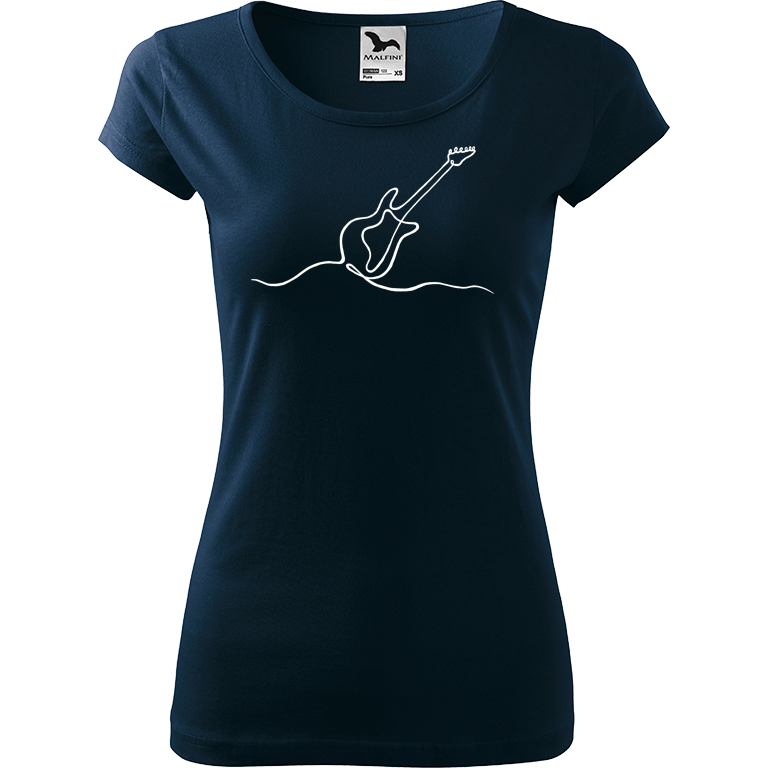 Ručně malované dámské bavlněné tričko - Jednotahová kytara elektrická Barva trička: NÁMOŘNICKÁ MODRÁ, Velikost trička: XXL, Barva motivu: BÍLÁ